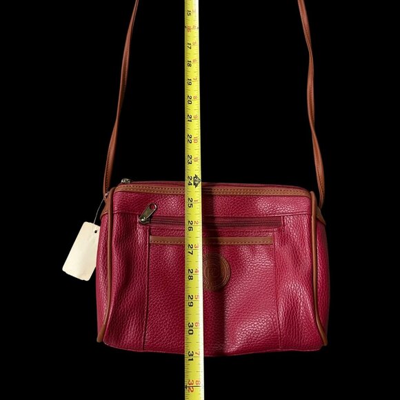Vintage Red Purse Pacific Connections Shoulder Bag Crossbody 1990s Brown Trim - Picture 7 of 8